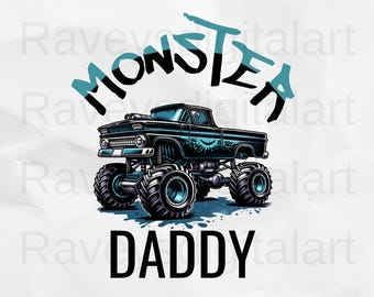 Descarga digital de Monster Truck Monster Daddy, idea de regalo para papá, diseño de camiseta genial de Monster Truck Dad, archivo PNG de sublimación