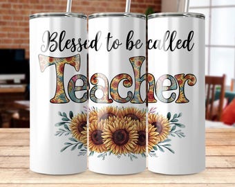 Envoltura de vaso con la bendición de ser llamado maestro, diseño floral de girasol, regalo de agradecimiento al maestro, descarga digital