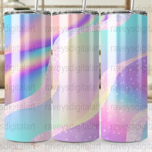 Pastel Glitter Tumbler Wrap, 20oz Skinny Tumbler PNG, Rainbow Sublimation Design, Digital Download, Sparkle Star Galaxy Tumbler Art