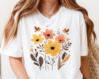 Boho Wildblumen PNG: Cottagecore Vogel Clipart (digitaler Download)