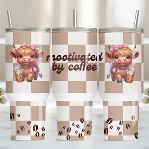 Highland Cow Coffee Tumbler Wrap: Funny Mootivated PNG (Digital Download)