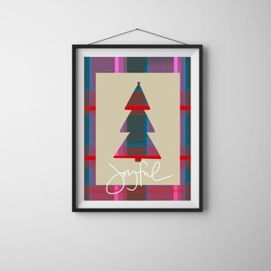 Tartan Christmas Tree Joyful print