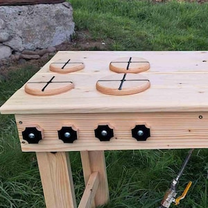 DIY Mud Kitchen Accessory Set - Engraved Wooden Burners & Black Knobs - Montessori Outdoor Play Kitchen Parts - Sensory Garden Toy  Set of 8