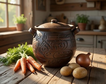 Grote kleipan van 165 oz (5 l) met deksel Handgemaakte keramische oven Traditioneel Oekraïens aardewerk