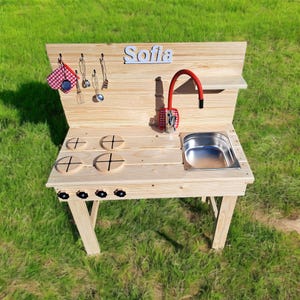 Personalized Mud Kitchen, Outdoor Sensory Activity Set Activity Table for Kids, Toddler Gift