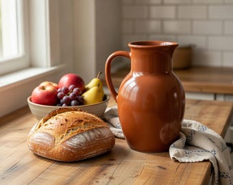 Large Ceramic Pitcher 85oz, Handmade Clay Jug, Rustic Terracotta Water Carafe, Traditional Milk Pitcher Farmhouse Kitchen Decor Pottery Gift