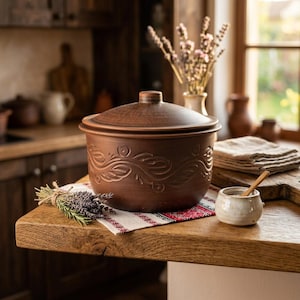 203oz (6l) Clay pot for cooking with Lid Handmade Ceramic Oven Traditional Ukrainian Pottery
