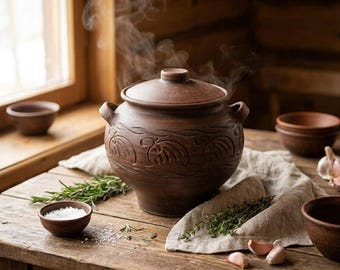 Handmade Terracotta Clay Cooking Pot with Lid, 5L|169 fl oz Oven Safe Baker