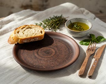 Handmade Clay Dinner Plates, Rustic Terracotta Tableware, Organic Milk-Fired Pottery Plate Set of 2, 4, 6, Eco-Friendly Kitchen Gift