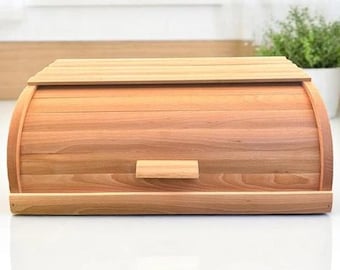 Wooden Bread Box Handmade from Natural Wood Kitchen Counter Storage