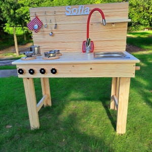 Mud Kitchen Personalized | Montessori Wood Mud Kitchen | Sensory Table | Wooden Play Kitchen | Kids Furniture | Outdoor Play Kitchen