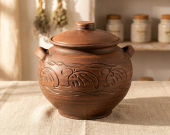 Clay Pot for Cooking with Lid, 5L|169,07 fl oz Terracotta Casserole Dish, Oven Safe Clay Baker, Handmade Ceramic Dutch Oven,Slow Cooking Pot
