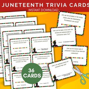 Cartes Juneteenth, Imprimables Juneteenth, quiz Juneteenth, anecdotes sur l'histoire des Noirs, activité Juneteenth