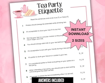 Tea Party Etiquette Games, Tea Party Games Printable, Tea Party Games for Church, Tea Party Trivia, Ladies tea party games
