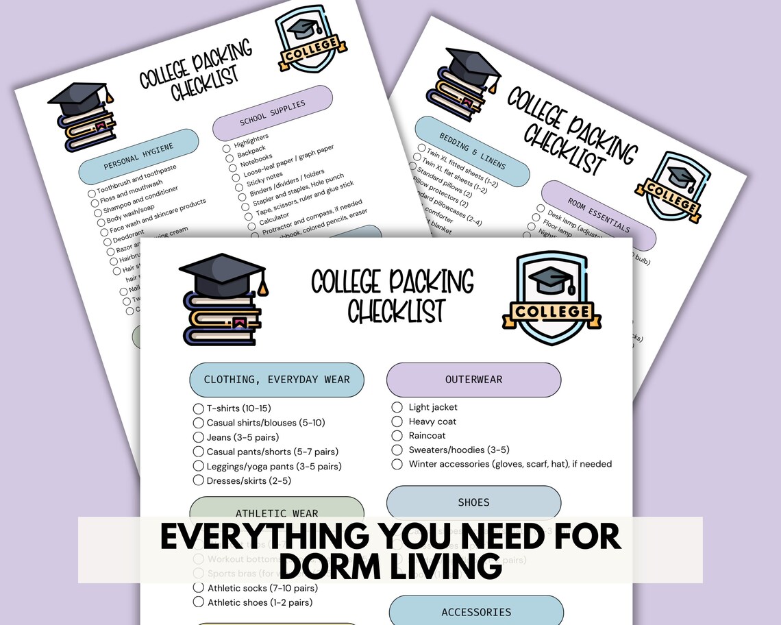 College Packing List Printable College Dorm Essentials Packing List for ...