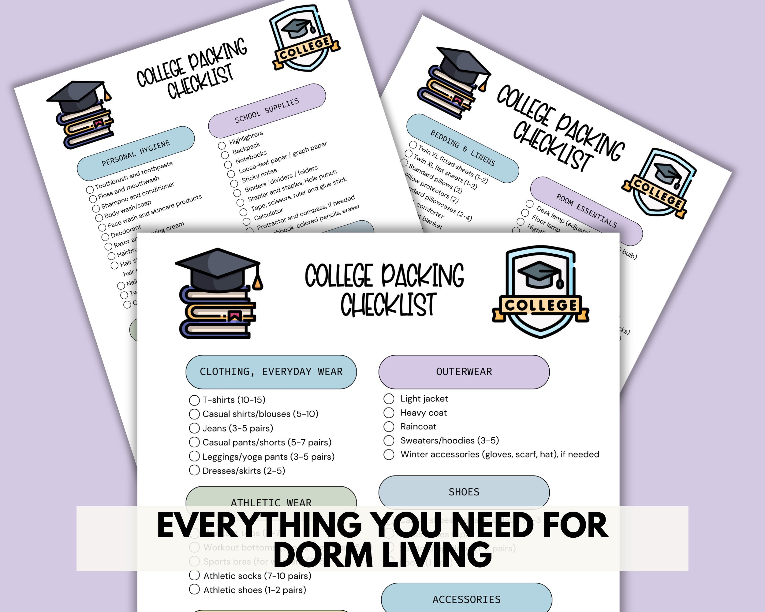 College Packing List Printable College Dorm Essentials Packing List for