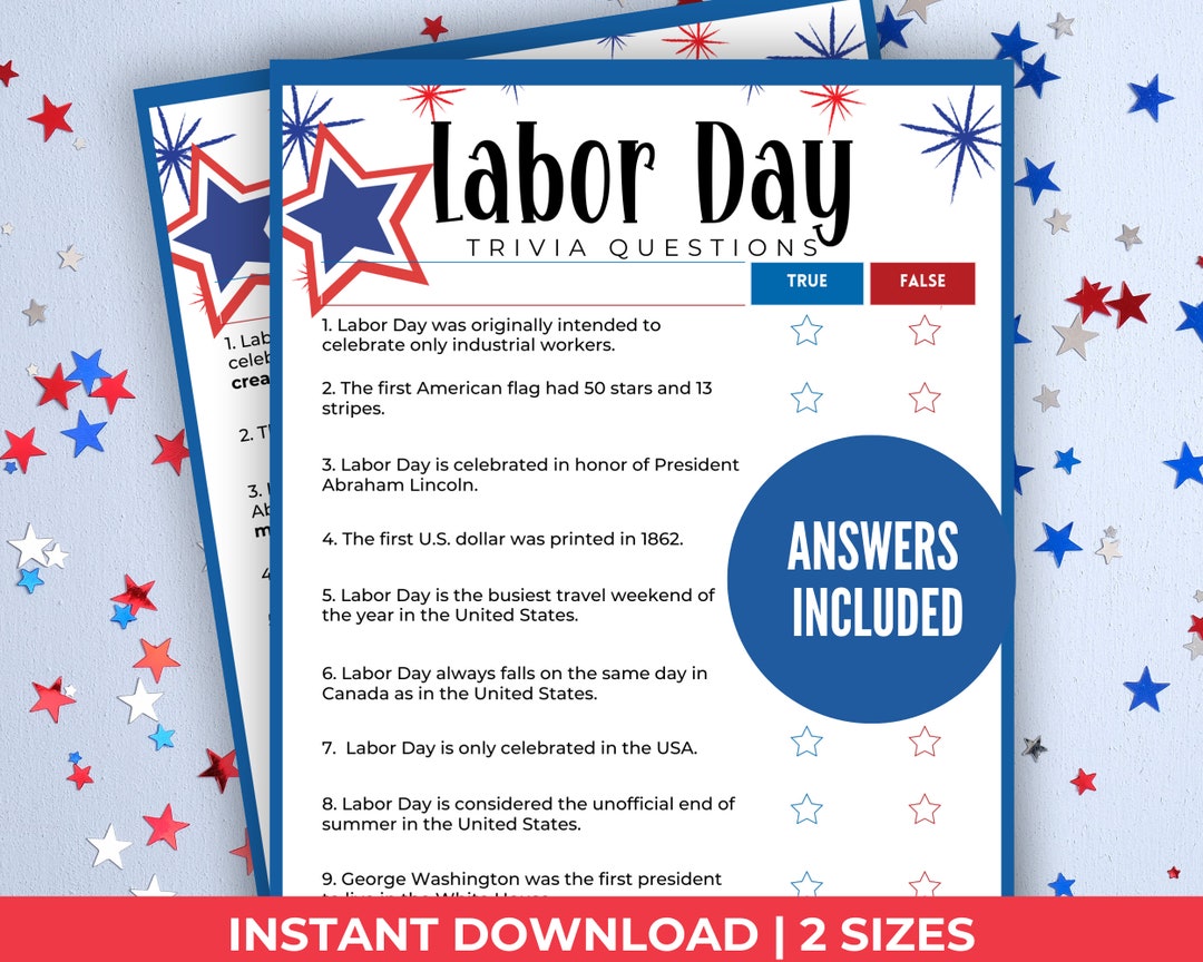 Printable Labor Day Quiz Labor Day Trivia Labor Day Printable Activities Labor Day Themed Party Printable Labor Day Quiz Labor Day Trivia Labor Day Printable Activities Labor Day Themed Party