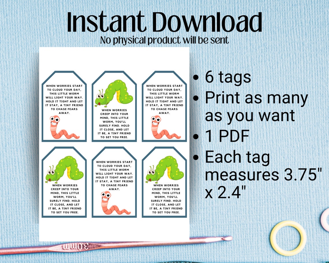 Worry Worm Poem Tag Printable Tag Worry Worm Worry Worm Tag Worry Worm ...