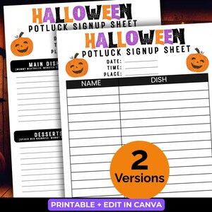 Halloween Potluck Sign Up Sheet, Halloween Food Signup Form, Work potluck, Party Contribution Sheet for Potluck Events, Neighborhood potluck