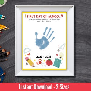 Handafdruk eerste schooldag, afdrukbare handafdruk eerste schooldag, handafdruk eerste dag, kleuterhandwerk