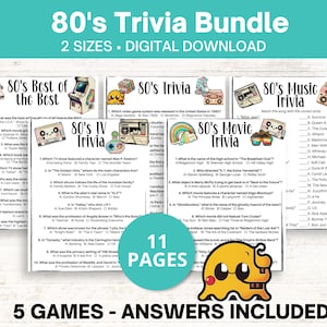 80s Trivia Bundle | 80s Music Trivia | 80s party trivia | 80s movie trivia | Printable trivia | 50th Birthday Games