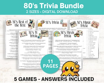 80er Jahre Trivia Bundle | 80er Jahre Musik Trivia | 80er Jahre Party Quiz | 80er Jahre Film Trivia | Druckbare Trivia | 50 Jahre Geburtstags-Spiele