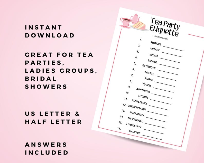 Tea Party Scramble | Tea Party Etiquette | Spill the Tea Tea Party ...