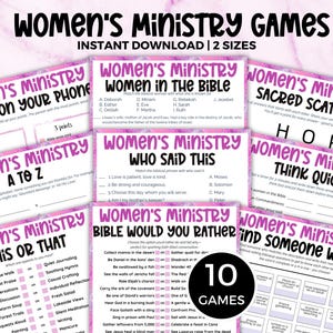 Womens ministry games, Bible retreat games, Bible trivia games, Ladies church games, Womens group games, Bible trivia questions