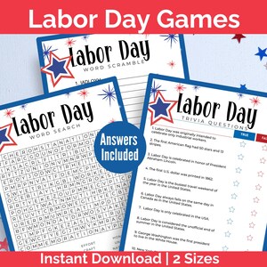 Labor Day Trivia Games printable, Labor Day Worksheets, Labor Day Printable Activities, Labor Day Quiz