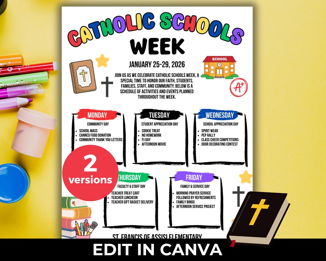 Catholic Schools Week Template, Editable Event Flyer, Printable Student ...