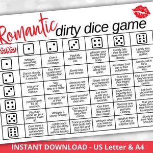 Couples dice game printable, dirty dice game, romantic game, date night dice game Valentines Day couples game anniversary game Foreplay dice