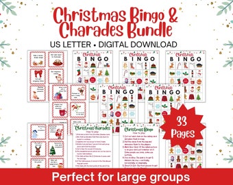 Christmas Games for a Group | Bingo | Charades | Large Group Christmas Games | Holiday Game Bundle | Christmas Games Printable | Office Game