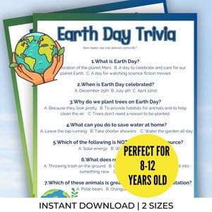Earth Day Trivia for Kids, Earth Day Trivia Game, Earth Day activity, Earth Day quiz, Earth Day printable