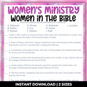 Women’s retreat games, Women of the bible trivia game, Printable womens ministry games, bible study game, bible study trivia, Church games