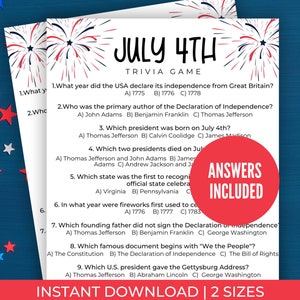 4th of July trivia printable | 4th of July trivia games | 4th July trivia | 4th of July trivia | Independence Day Games | Patriotic Games
