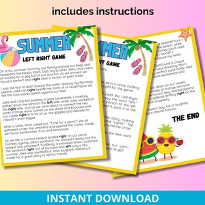 Summer Left Right Game Left Right Summer Printable Game Pool party game