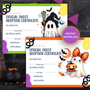 Adopt a Ghost printable, Ghost adoption certificate, Children adopt a ghost, Adopt a Ghost Certificate, Halloween printable ghost party