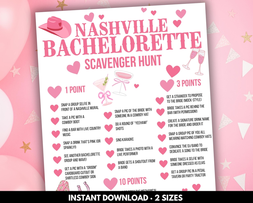 Nashville Bachelorette Scavenger Hunt, Nashville Bar Crawl, Nashville