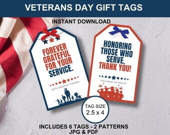 Veterans Day gift tags printable, Veterans Day gift tag, Veterans Day printable tags