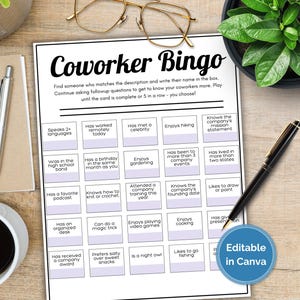 Employee Bingo, Networking Bingo, Coworker Bingo, Icebreaker game, Team Building Games, Workplace Bingo, Team Building Bingo, Human Bingo
