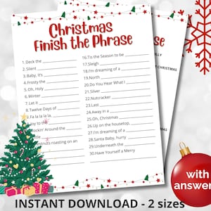 Christmas Finish The Phrase, Christmas Party Game, Christmas Party Games, Christmas Printable, Holiday Party Printable, Fun Christmas Game
