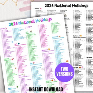 National Days 2026 Printable Calendar, Silly Holidays & Fun Days, Social Media Ideas, 365 Days to Celebrate, Content planner