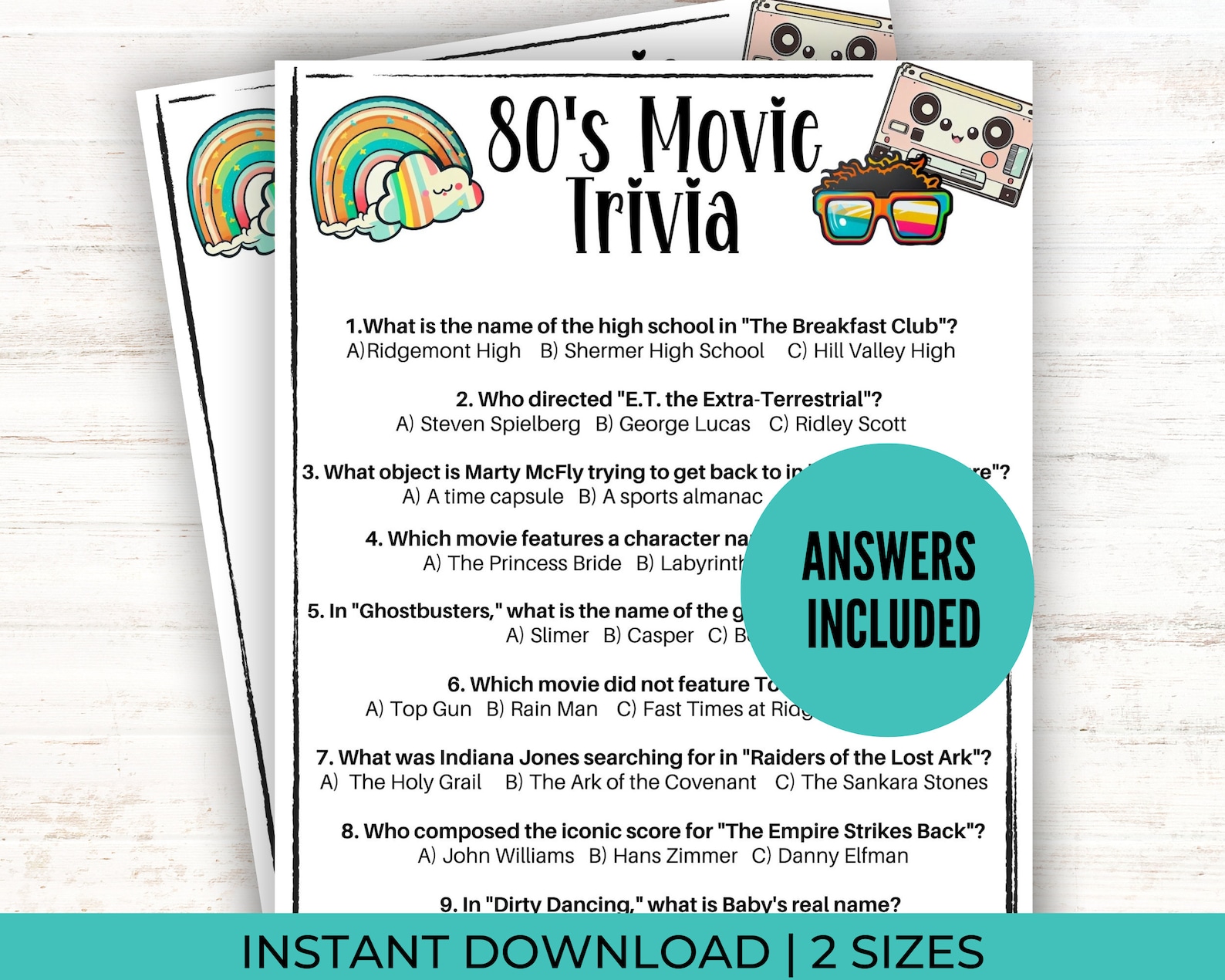 80s Movie Trivia | 1980's Movie Trivia Game | Pub Quiz | Adult Party ...