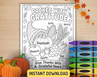 Gratitude coloring page printable, Christian Thanksgiving Sunday School activity, Adult coloring pages