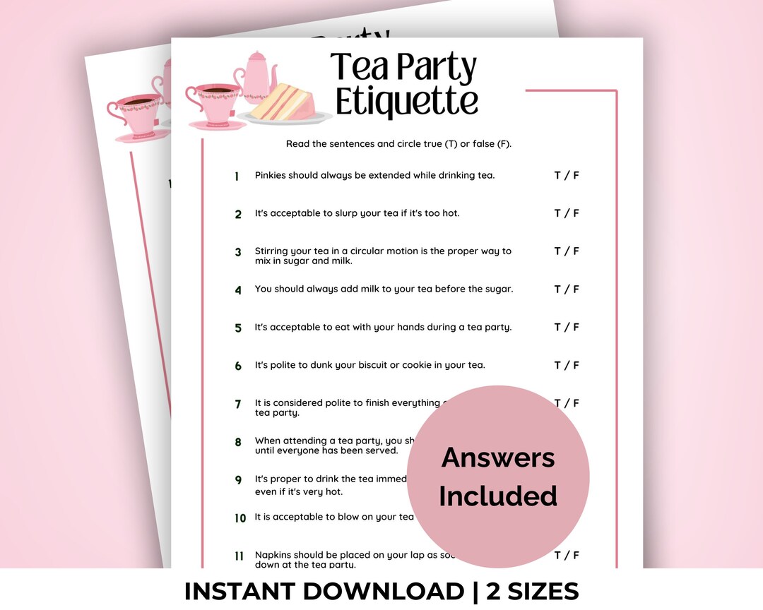 Tea Party Etiquette Game Printable Tea Party Etiquette Games Bridal Tea