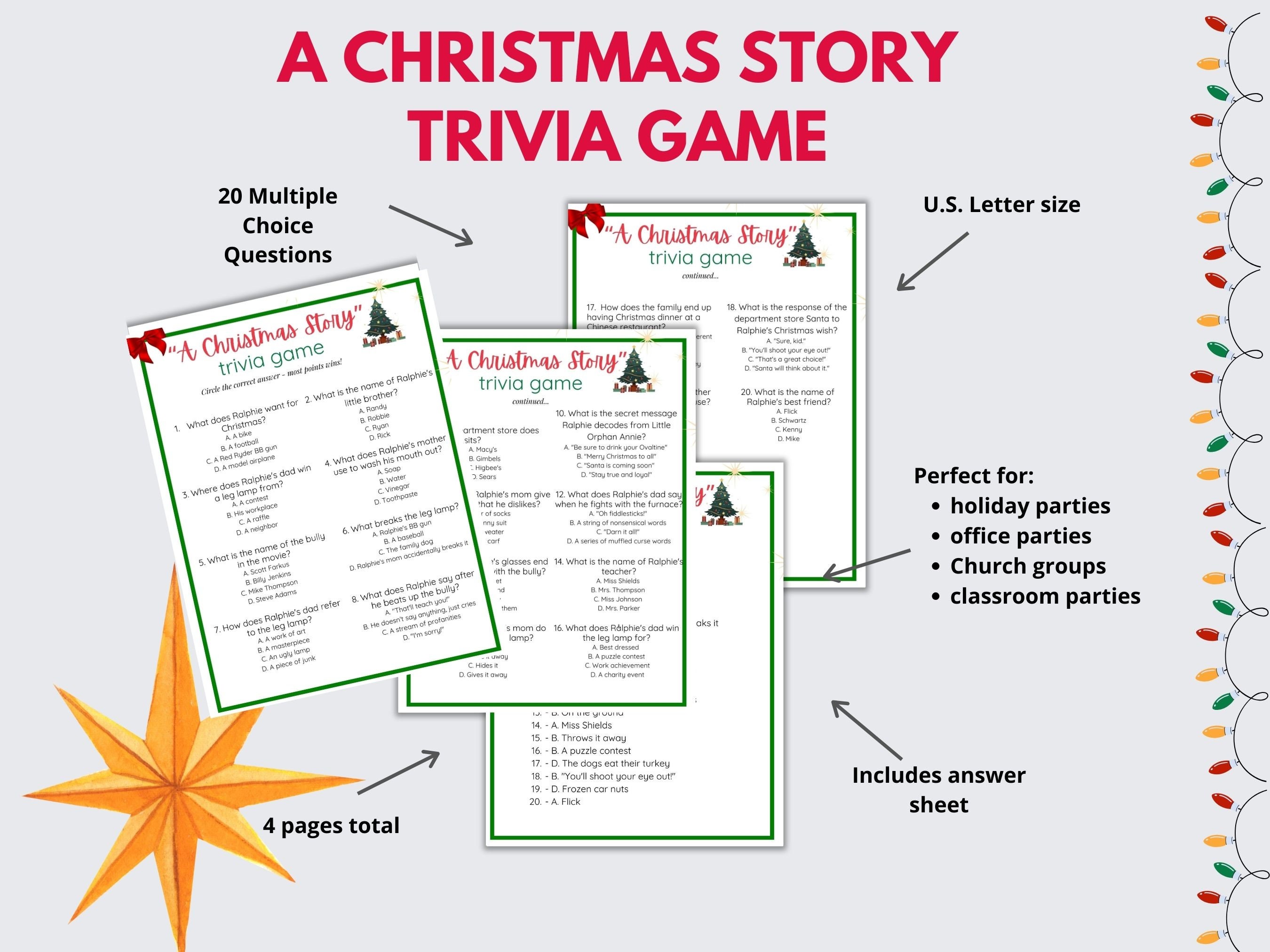 A Christmas Story Trivia, Holiday Party Game, Christmas Party Game ...