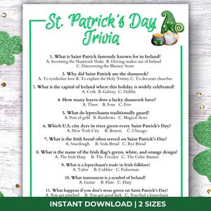 St. Patrick&#39;s Day Trivia for Kids, Kids St. Patricks Day Printable, Classroom St. Patricks Day Printable, St. Paddy&#39;s Day Game