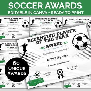 Fun soccer awards, soccer certificate, soccer superlatives, soccer team awards, editable soccer awards