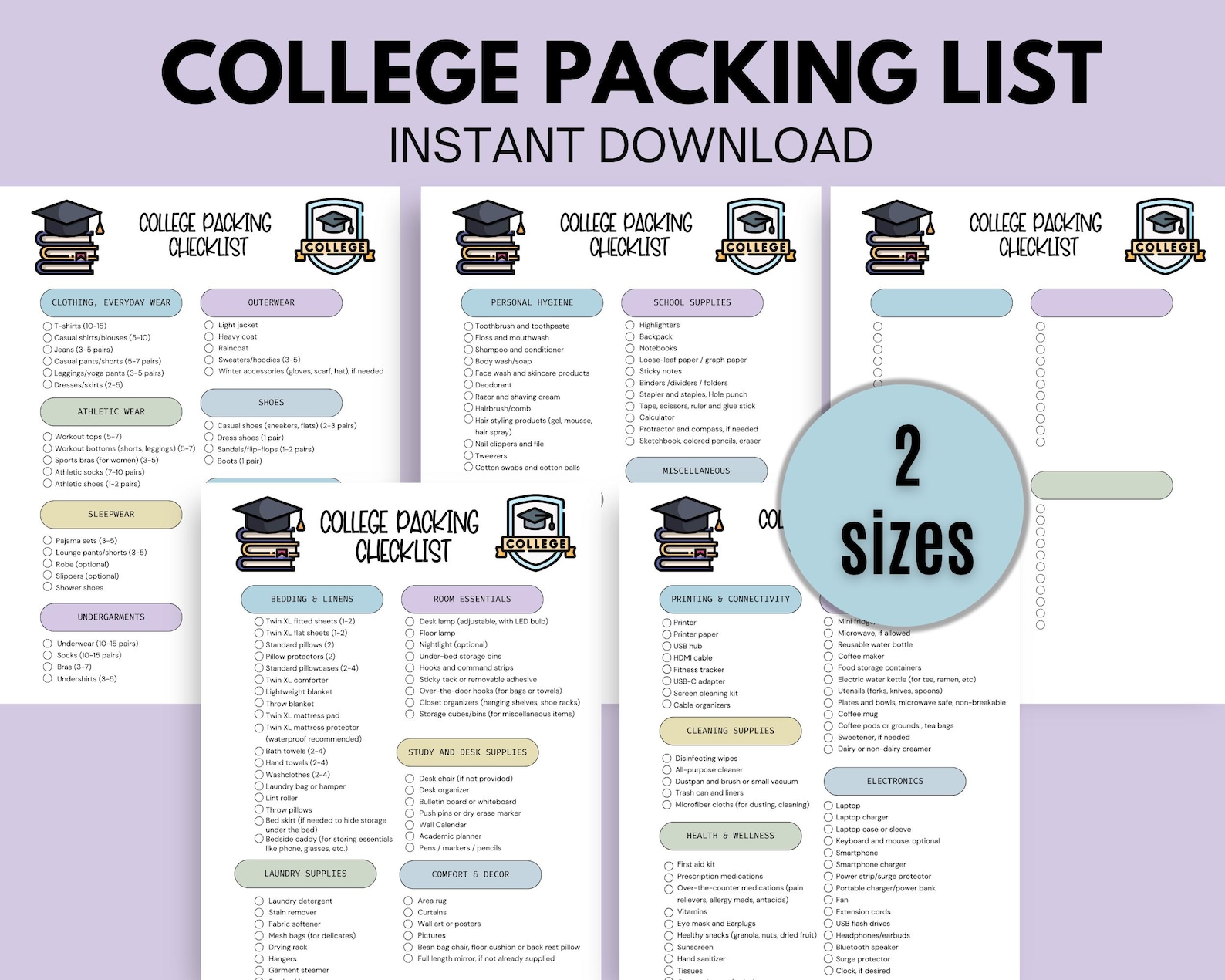 College Packing List Printable College Dorm Essentials Packing List for ...