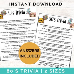 80&#39;s Trivia Game | Decades trivia | 1980&#39;s Party Game | 80s Games | 1980 Games Printable